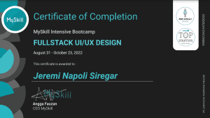 Sertifikat Jeremi Napoli Siregar UI UX Batch 3 myskill
