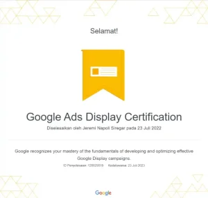Google Ads display certification - Jeremi napoli Siregar